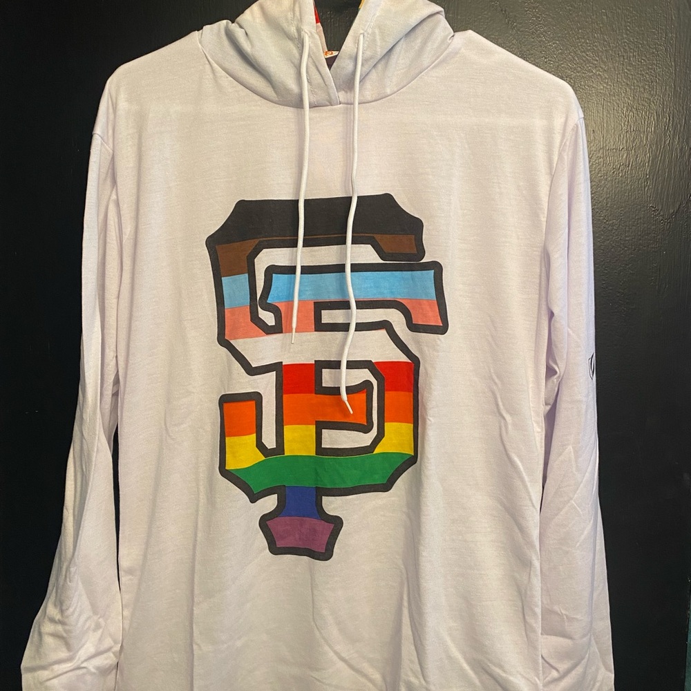 San Francisco Giants 2024 LGBTQ Pride Long Sleeve Hooded Shirt 6/15/24 sz MEDIUM